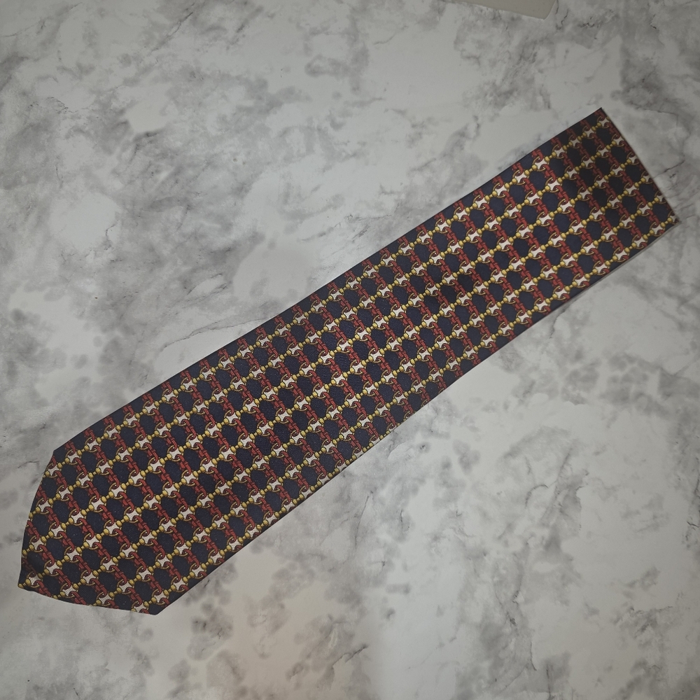 Vintage Burberrys Red and Gold Patterned Tie Made Of SILK
